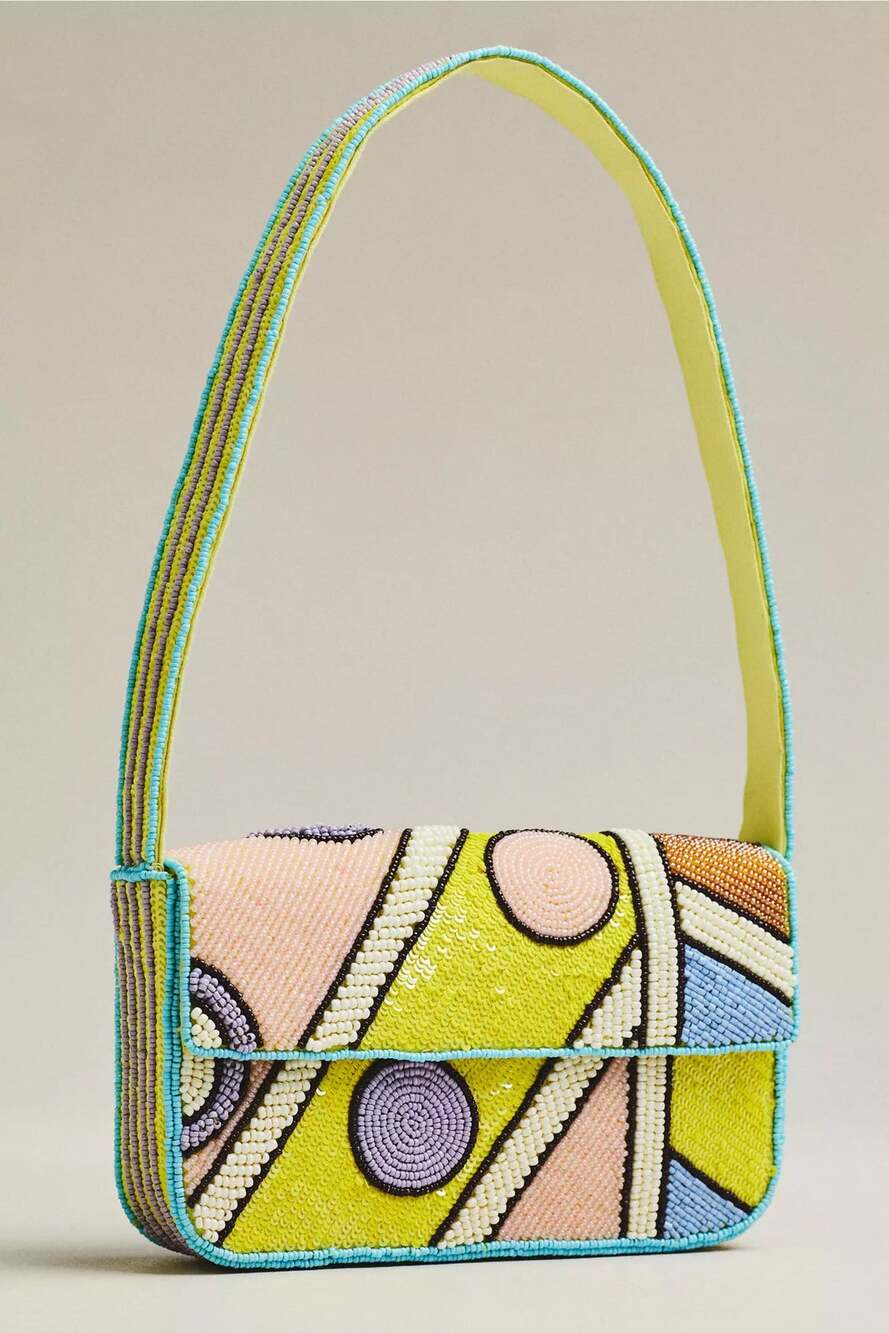 nwt ANTHROPOLOGIE The Fiona Beaded Bag: Yellow geometric edition